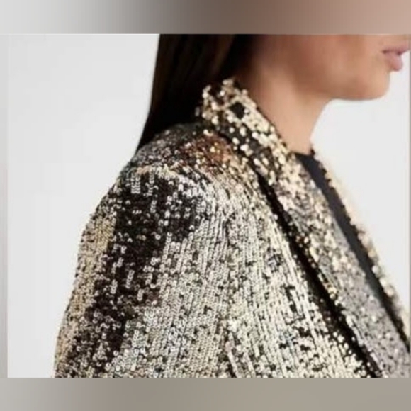 NWT! Posh Gold Sequin Formal Express Women's Open Front Shimmer Party Blazer XS - Picture 10 of 17